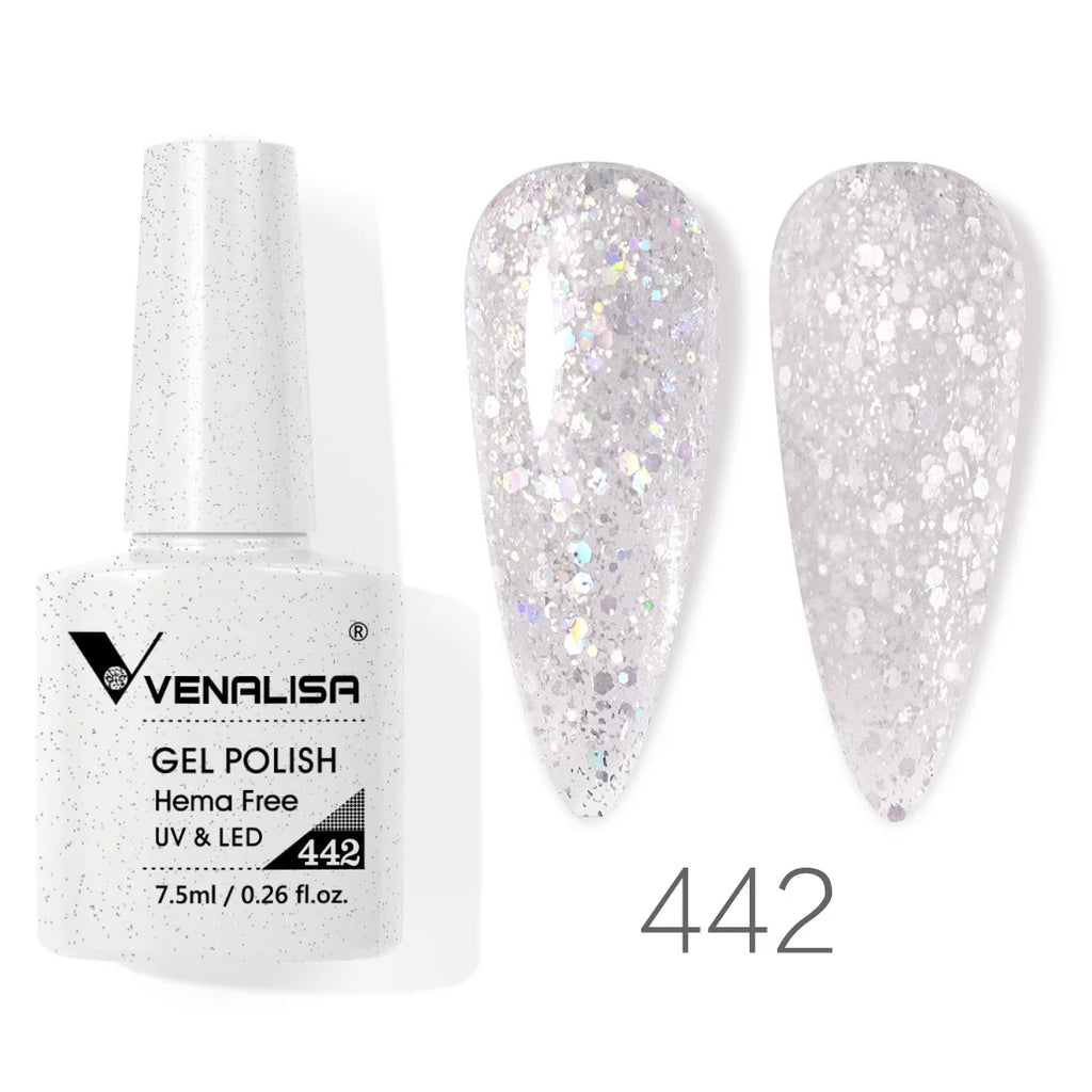 Esmalte de uñas en gel VENALISA VIP4 (7,5 ml): fórmula sin HEMA, acabado semipermanente, textura superior y larga duración; incluye capa superior (top coat) templada.