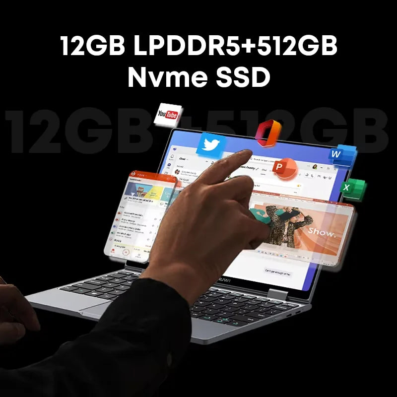 Portátil CHUWI MiniBook X N150 de 10,51 pulgadas, 16 GB de RAM, SSD de 512 GB, diseño 2 en 1 (modo Yoga), Intel, Windows 11, pantalla abatible 360°, WiFi 6.