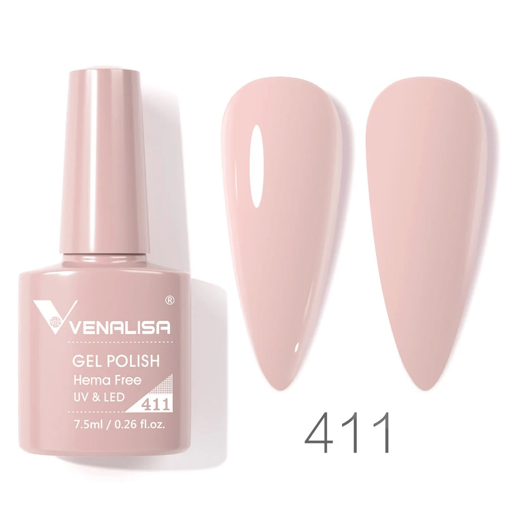Esmalte de uñas en gel VENALISA VIP4 (7,5 ml): fórmula sin HEMA, acabado semipermanente, textura superior y larga duración; incluye capa superior (top coat) templada.