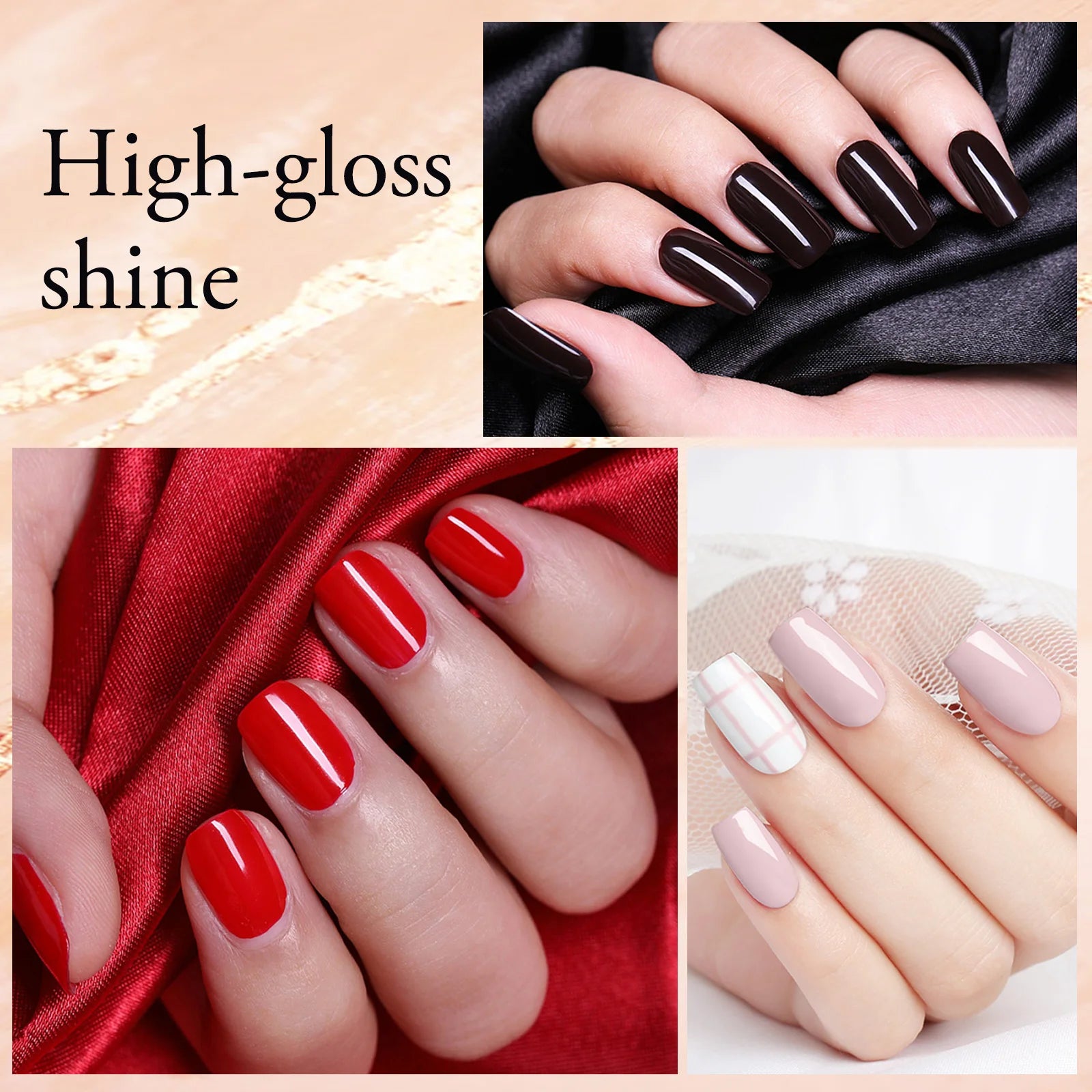 Esmalte de uñas en gel VENALISA VIP4 (7,5 ml): fórmula sin HEMA, acabado semipermanente, textura superior y larga duración; incluye capa superior (top coat) templada.
