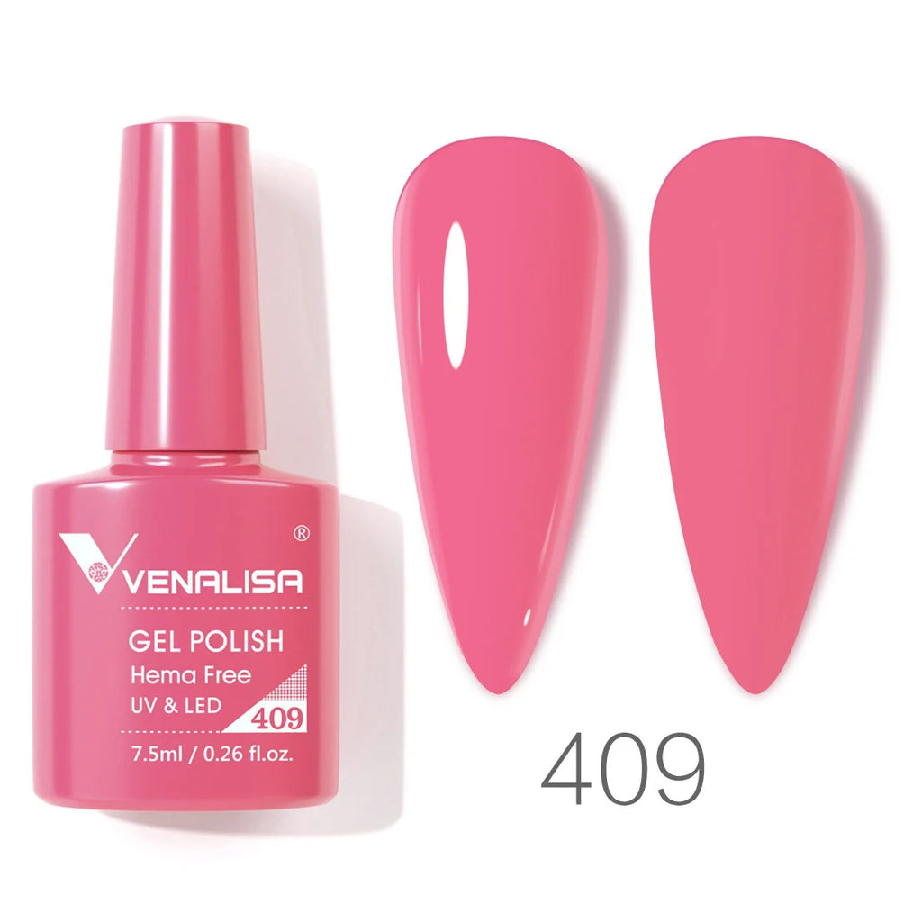 Esmalte de uñas en gel VENALISA VIP4 (7,5 ml): fórmula sin HEMA, acabado semipermanente, textura superior y larga duración; incluye capa superior (top coat) templada.