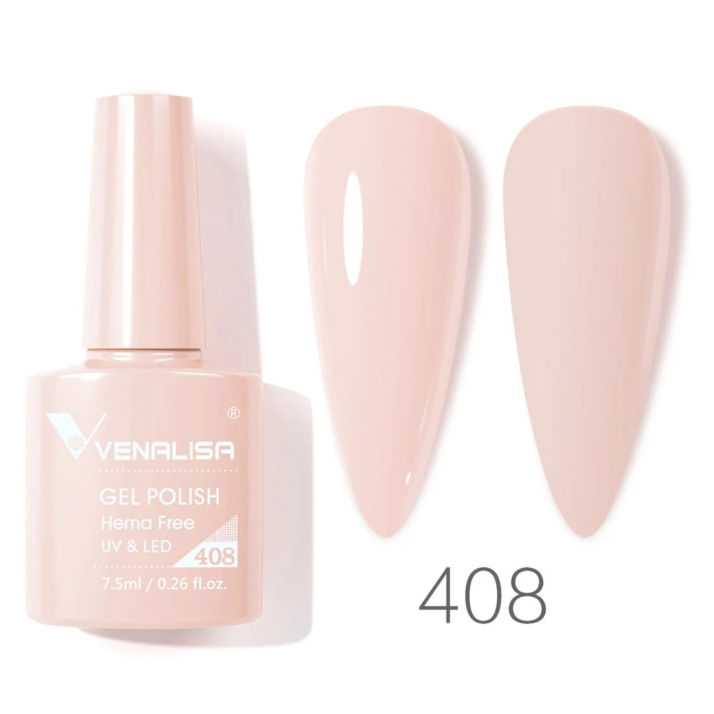 Esmalte de uñas en gel VENALISA VIP4 (7,5 ml): fórmula sin HEMA, acabado semipermanente, textura superior y larga duración; incluye capa superior (top coat) templada.
