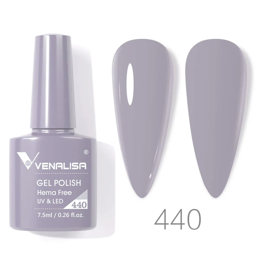 Esmalte de uñas en gel VENALISA VIP4 (7,5 ml): fórmula sin HEMA, acabado semipermanente, textura superior y larga duración; incluye capa superior (top coat) templada.