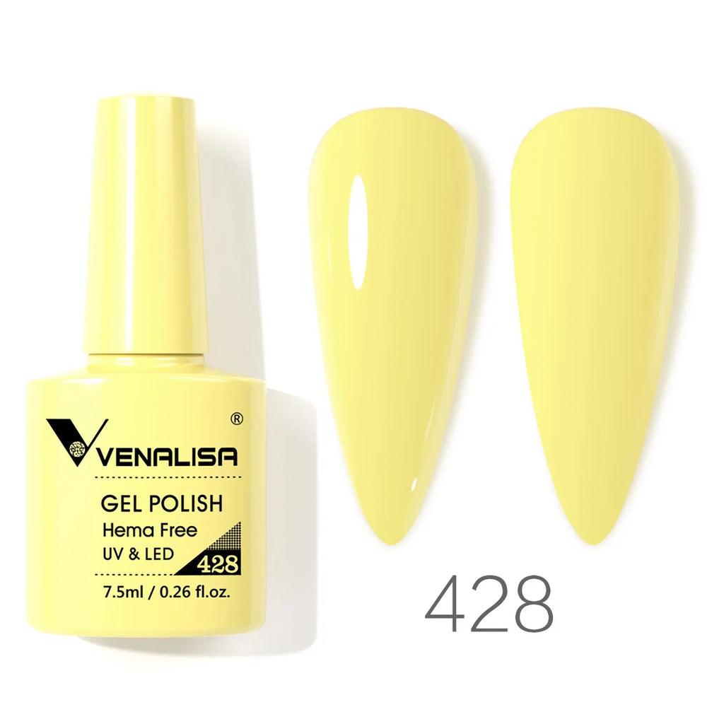 Esmalte de uñas en gel VENALISA VIP4 (7,5 ml): fórmula sin HEMA, acabado semipermanente, textura superior y larga duración; incluye capa superior (top coat) templada.