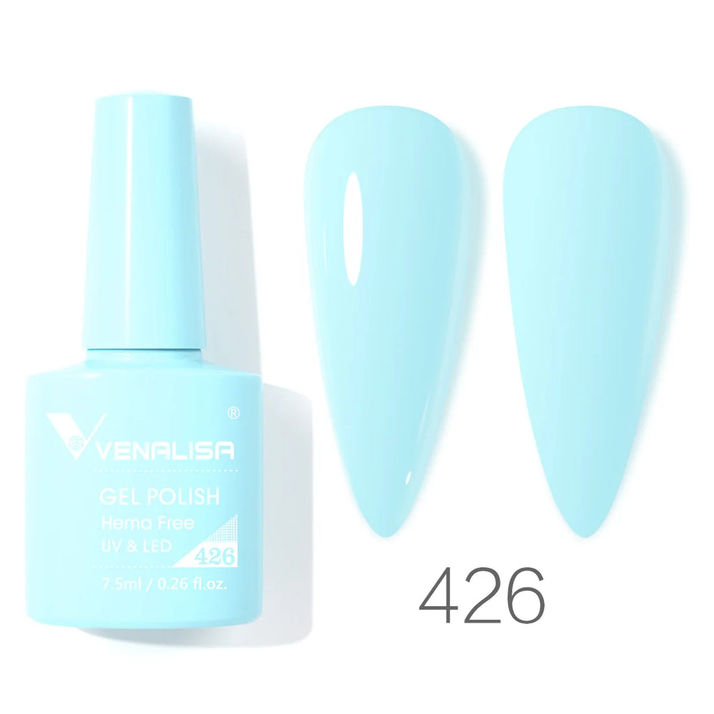 Esmalte de uñas en gel VENALISA VIP4 (7,5 ml): fórmula sin HEMA, acabado semipermanente, textura superior y larga duración; incluye capa superior (top coat) templada.