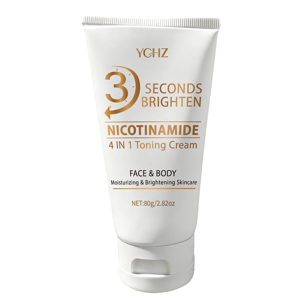 Crema 4 en 1 para unificar el tono de la piel en 3 segundos; ilumina e hidrata. Ofrece hidratación profunda, es refrescante y no pegajosa. Contiene niacinamida y vitaminas C y E. Crema de cuidado facial en tono beige claro.