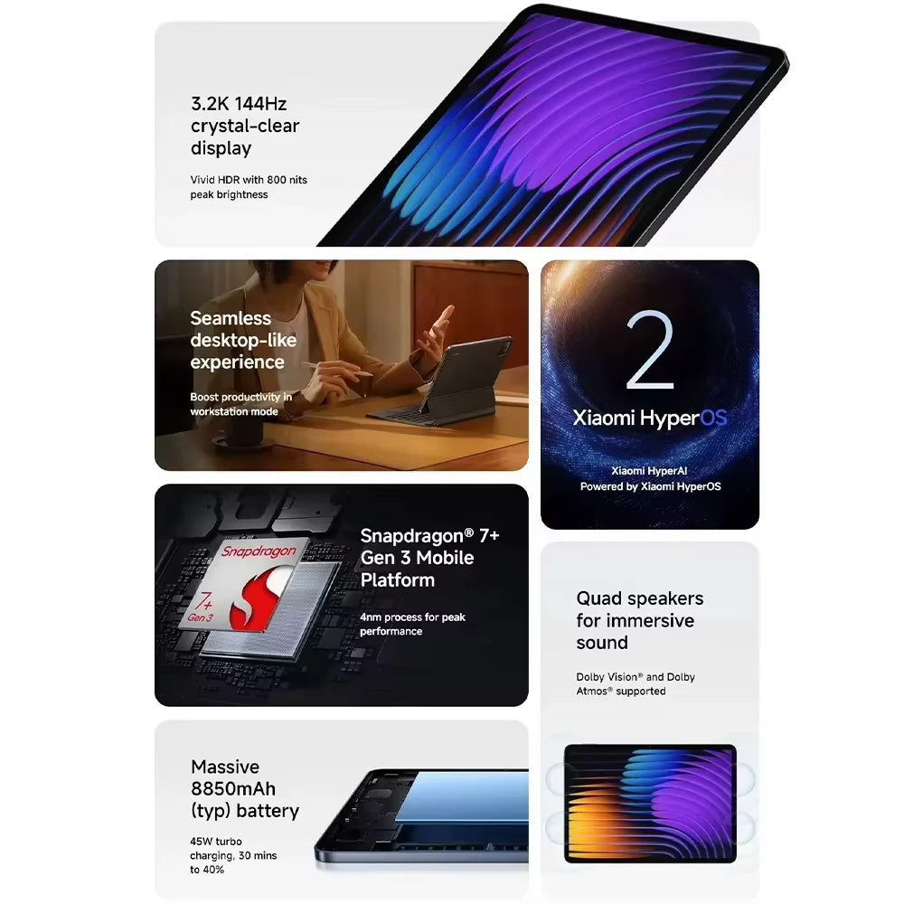 Tablet Xiaomi Pad 7 de 11,2", 144 Hz, Wi-Fi 6E, 8 GB/256 GB o 12 GB/256 GB, 8850 mAh