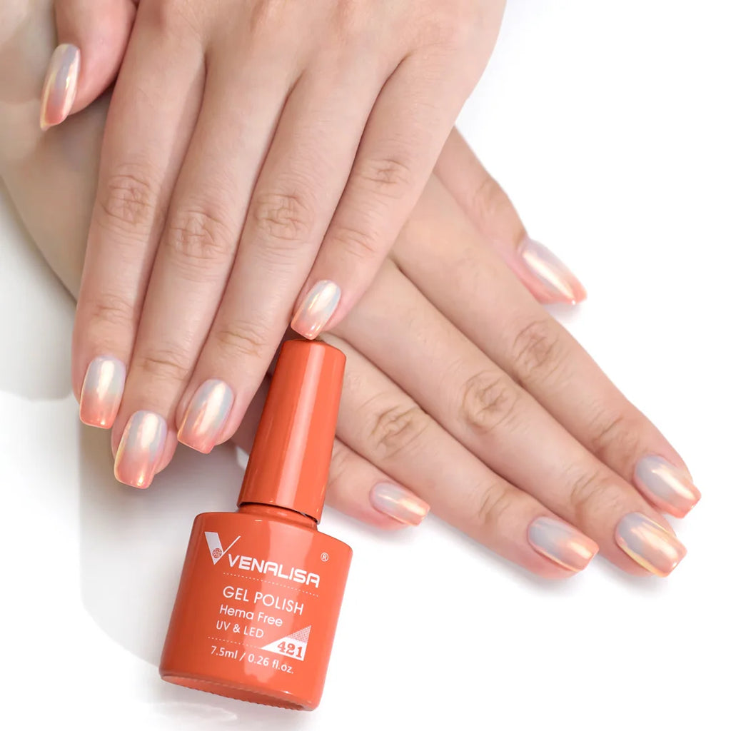 Esmalte de uñas en gel VENALISA VIP4 (7,5 ml): fórmula sin HEMA, acabado semipermanente, textura superior y larga duración; incluye capa superior (top coat) templada.