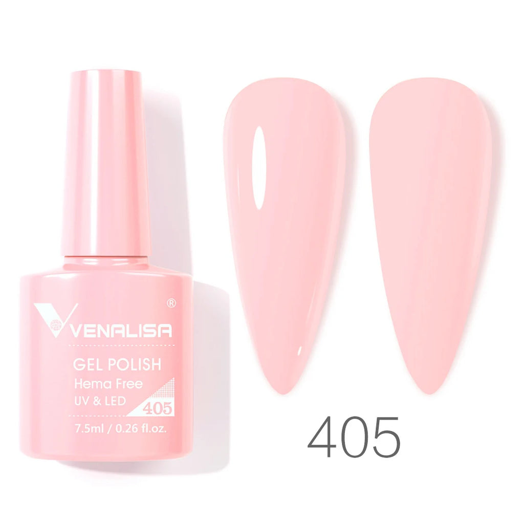 Esmalte de uñas en gel VENALISA VIP4 (7,5 ml): fórmula sin HEMA, acabado semipermanente, textura superior y larga duración; incluye capa superior (top coat) templada.