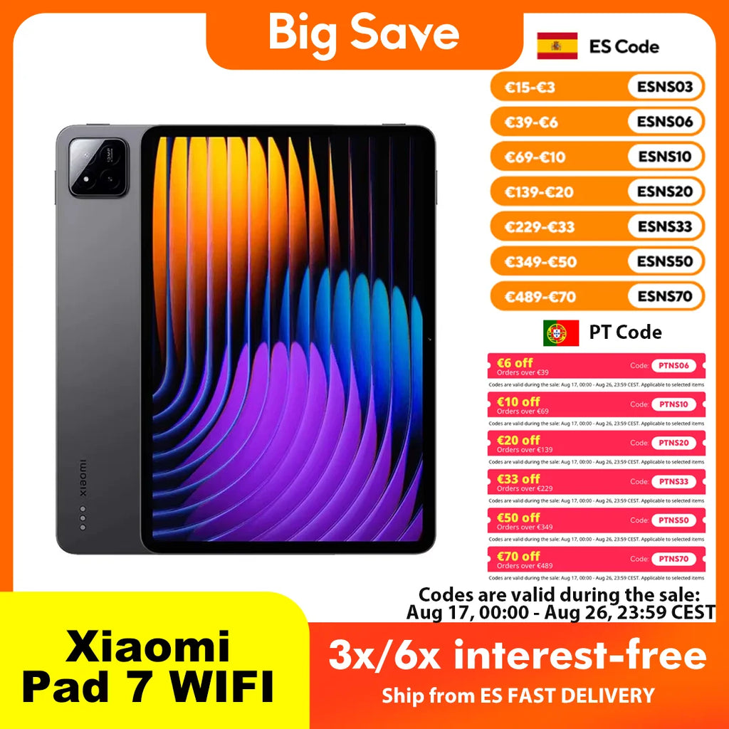 Tablet Xiaomi Pad 7 de 11,2", 144 Hz, Wi-Fi 6E, 8 GB/256 GB o 12 GB/256 GB, 8850 mAh