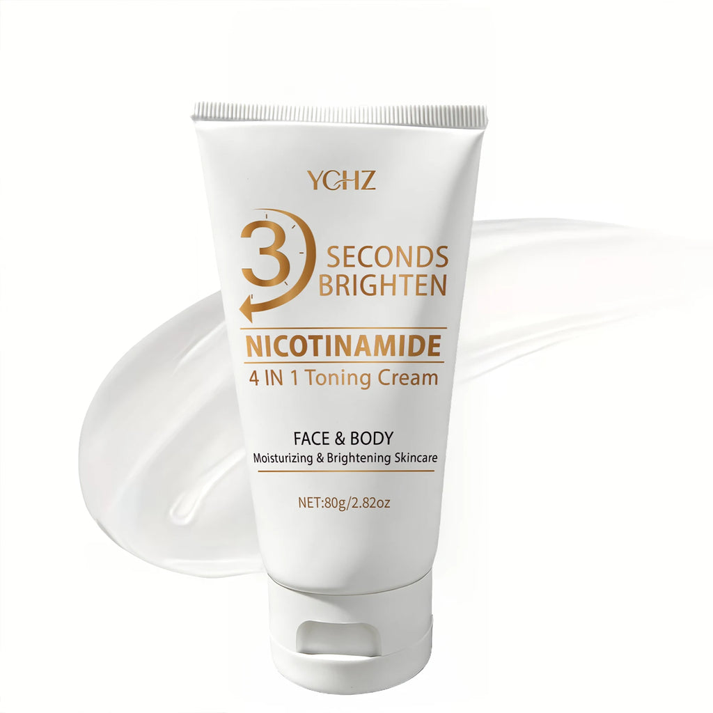 Crema 4 en 1 para unificar el tono de la piel en 3 segundos; ilumina e hidrata. Ofrece hidratación profunda, es refrescante y no pegajosa. Contiene niacinamida y vitaminas C y E. Crema de cuidado facial en tono beige claro.