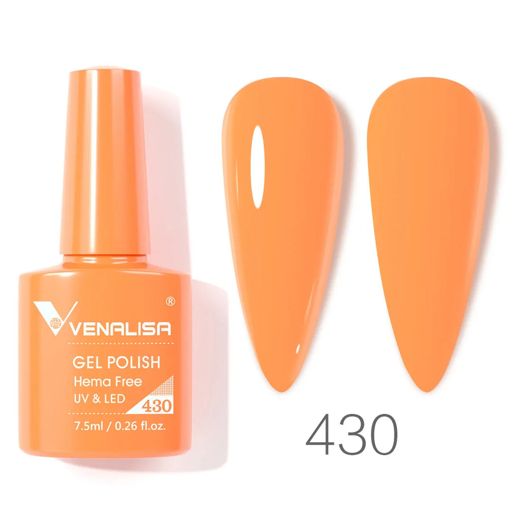 Esmalte de uñas en gel VENALISA VIP4 (7,5 ml): fórmula sin HEMA, acabado semipermanente, textura superior y larga duración; incluye capa superior (top coat) templada.