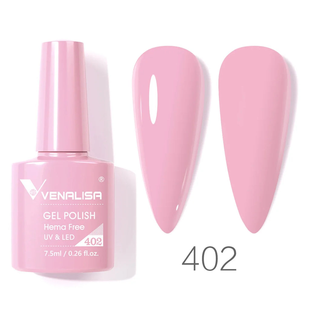Esmalte de uñas en gel VENALISA VIP4 (7,5 ml): fórmula sin HEMA, acabado semipermanente, textura superior y larga duración; incluye capa superior (top coat) templada.