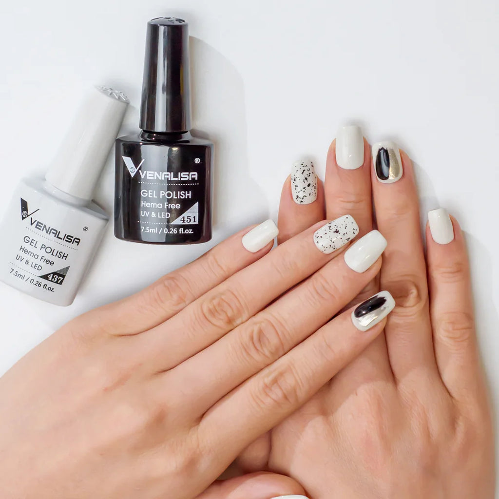 Esmalte de uñas en gel VENALISA VIP4 (7,5 ml): fórmula sin HEMA, acabado semipermanente, textura superior y larga duración; incluye capa superior (top coat) templada.