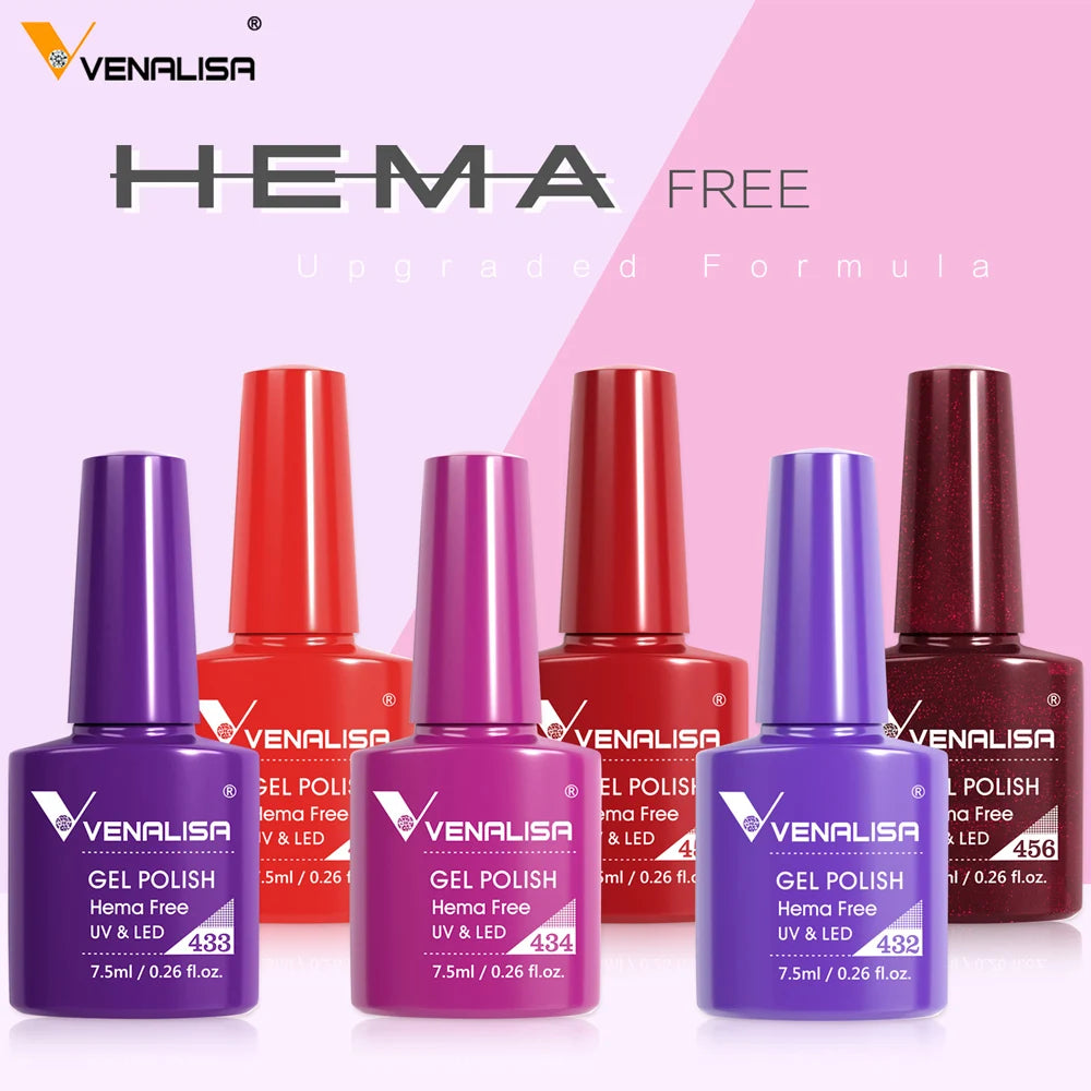 Esmalte de uñas en gel VENALISA VIP4 (7,5 ml): fórmula sin HEMA, acabado semipermanente, textura superior y larga duración; incluye capa superior (top coat) templada.