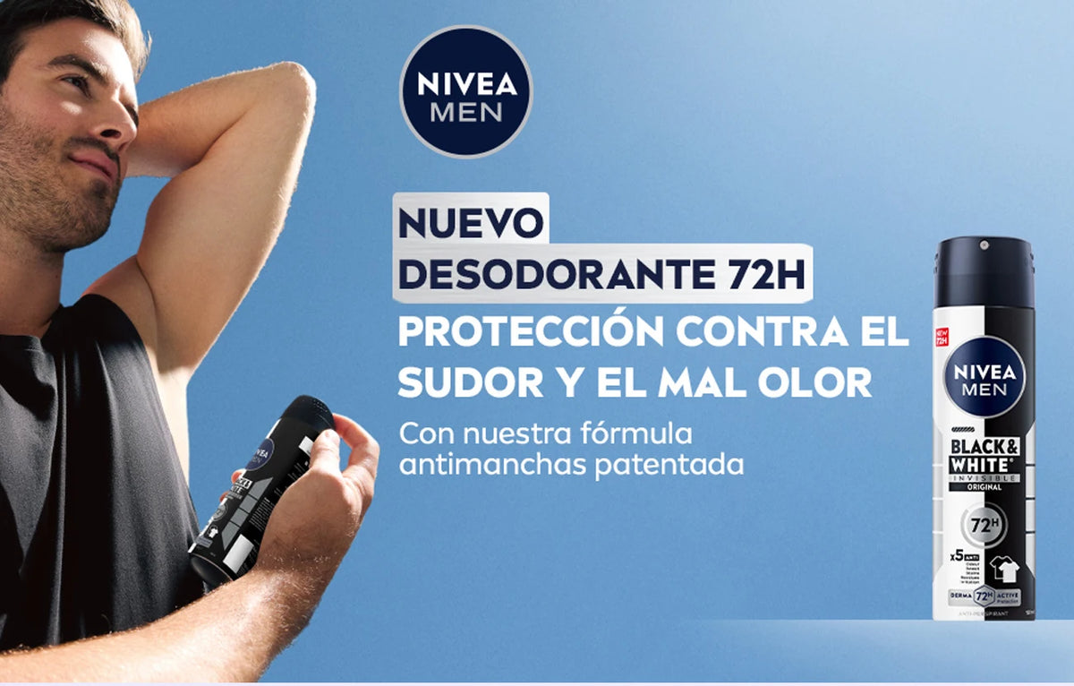 Pack de ahorro Nivea Men: desodorante en spray Black & White Invisible Original para hombre (200 ml x 6 unidades)