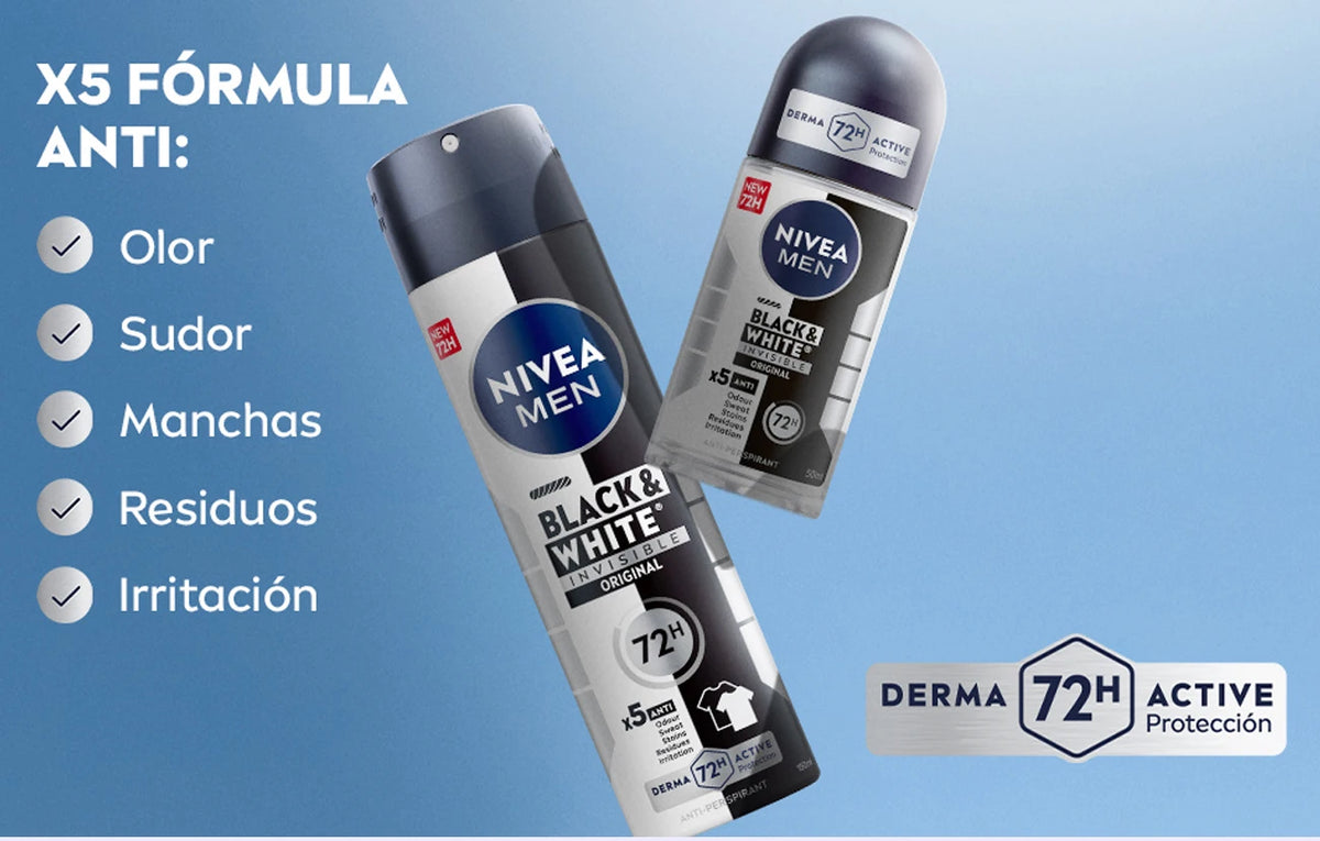 Pack de ahorro Nivea Men: desodorante en spray Black & White Invisible Original para hombre (200 ml x 6 unidades)