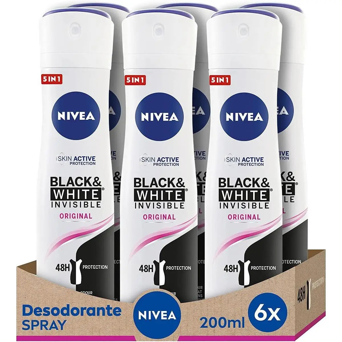 Desodorante en spray Nivea Black & White Invisible Original 200 ml, 6 unidades (200 ml x 6)