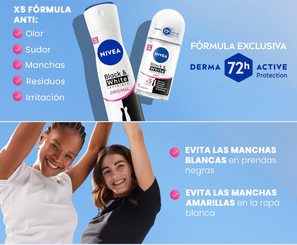 Desodorante en spray Nivea Black & White Invisible Original 200 ml, 6 unidades (200 ml x 6)