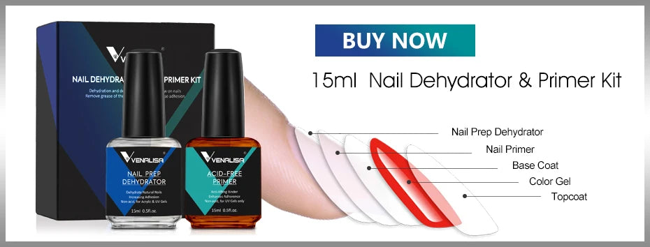 Esmalte de uñas en gel VENALISA VIP4 (7,5 ml): fórmula sin HEMA, acabado semipermanente, textura superior y larga duración; incluye capa superior (top coat) templada.