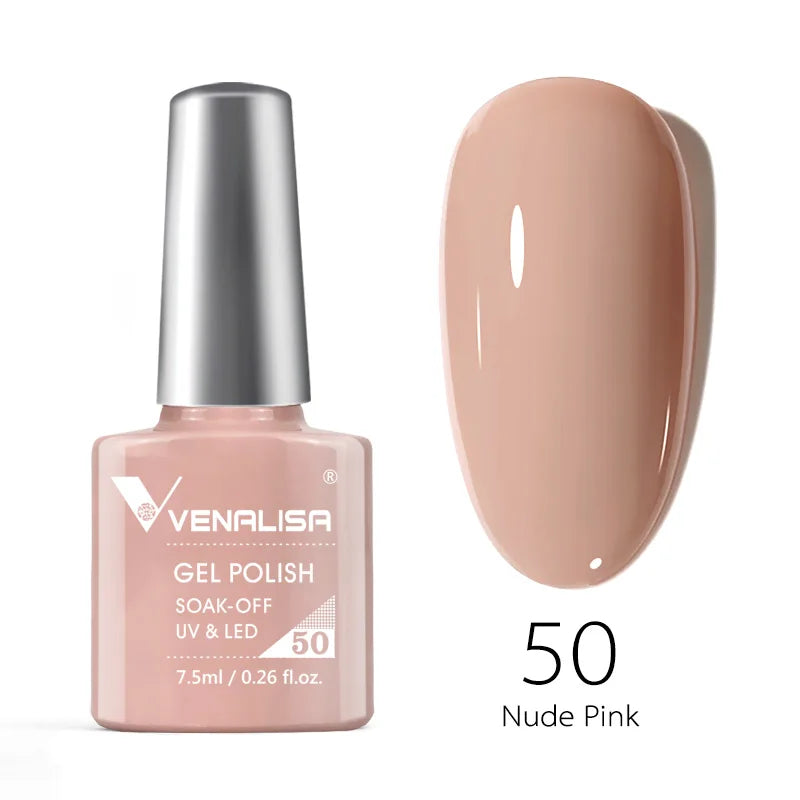 Esmalte de uñas en gel VENALISA VIP4 (7,5 ml): fórmula sin HEMA, acabado semipermanente, textura superior y larga duración; incluye capa superior (top coat) templada.