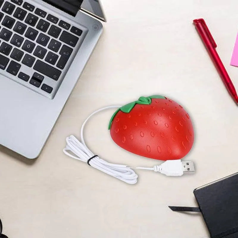 Mini ratón óptico USB con cable, diseño 3D de fresa estilo dibujos animados, para portátil y PC (ideal para gamers)