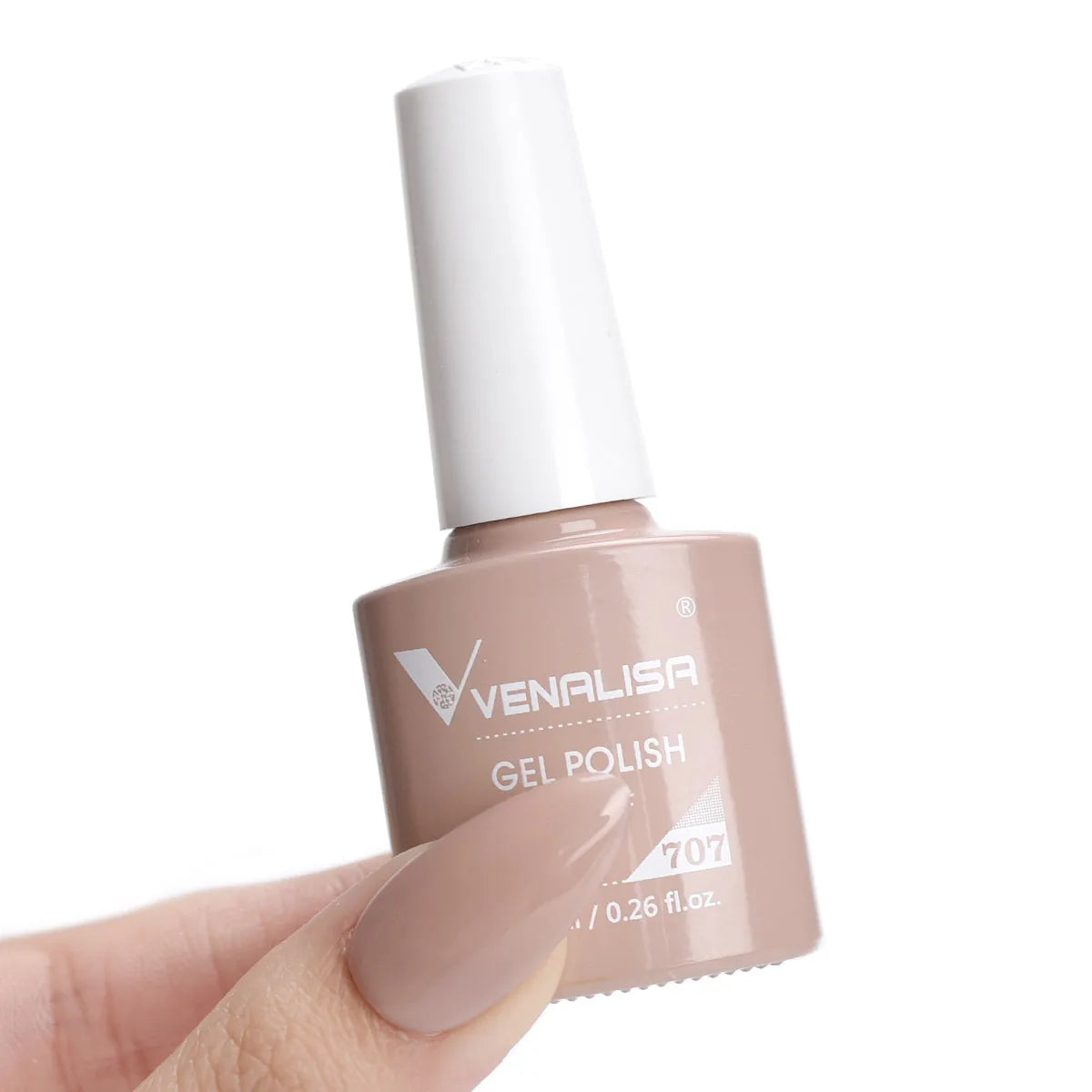 Esmalte de uñas en gel VENALISA VIP4 (7,5 ml): fórmula sin HEMA, acabado semipermanente, textura superior y larga duración; incluye capa superior (top coat) templada.