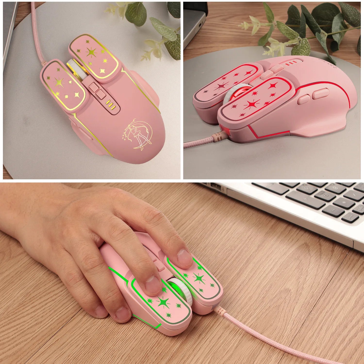 Ratón gaming USB con retroiluminación RGB y diseño ergonómico, ratón con cable 7D para eSports, compatible con portátiles y PC gaming.