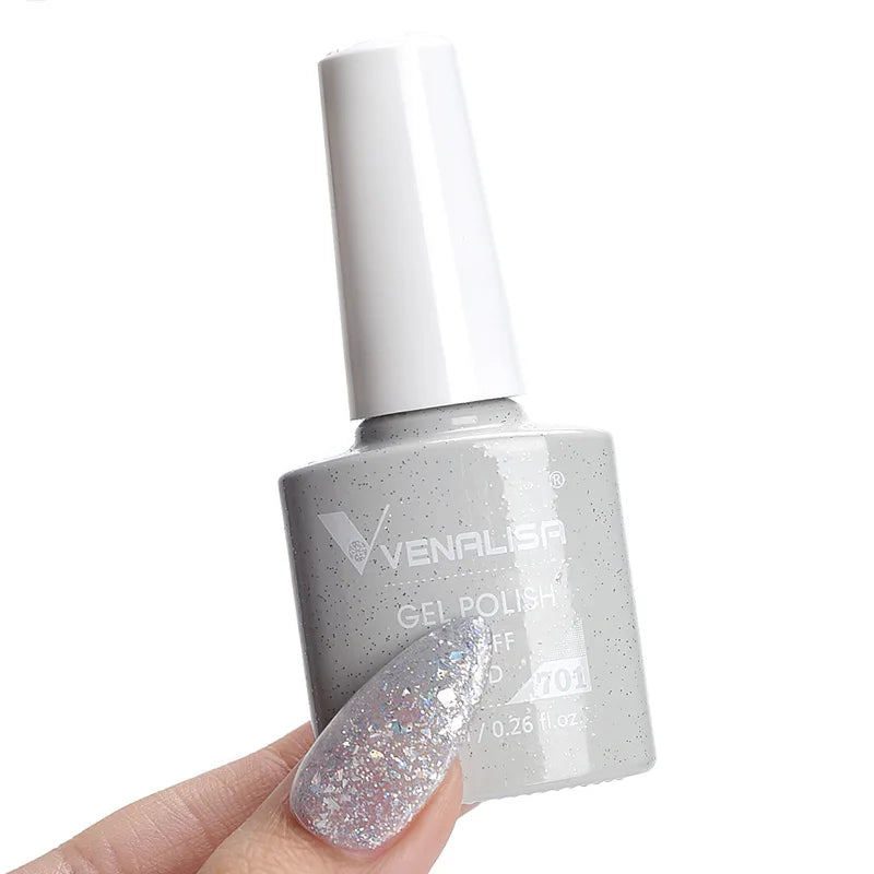 Esmalte de uñas en gel VENALISA VIP4 (7,5 ml): fórmula sin HEMA, acabado semipermanente, textura superior y larga duración; incluye capa superior (top coat) templada.