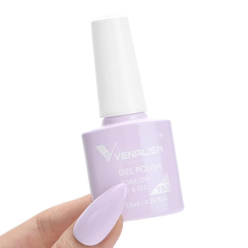 Esmalte de uñas en gel VENALISA VIP4 (7,5 ml): fórmula sin HEMA, acabado semipermanente, textura superior y larga duración; incluye capa superior (top coat) templada.