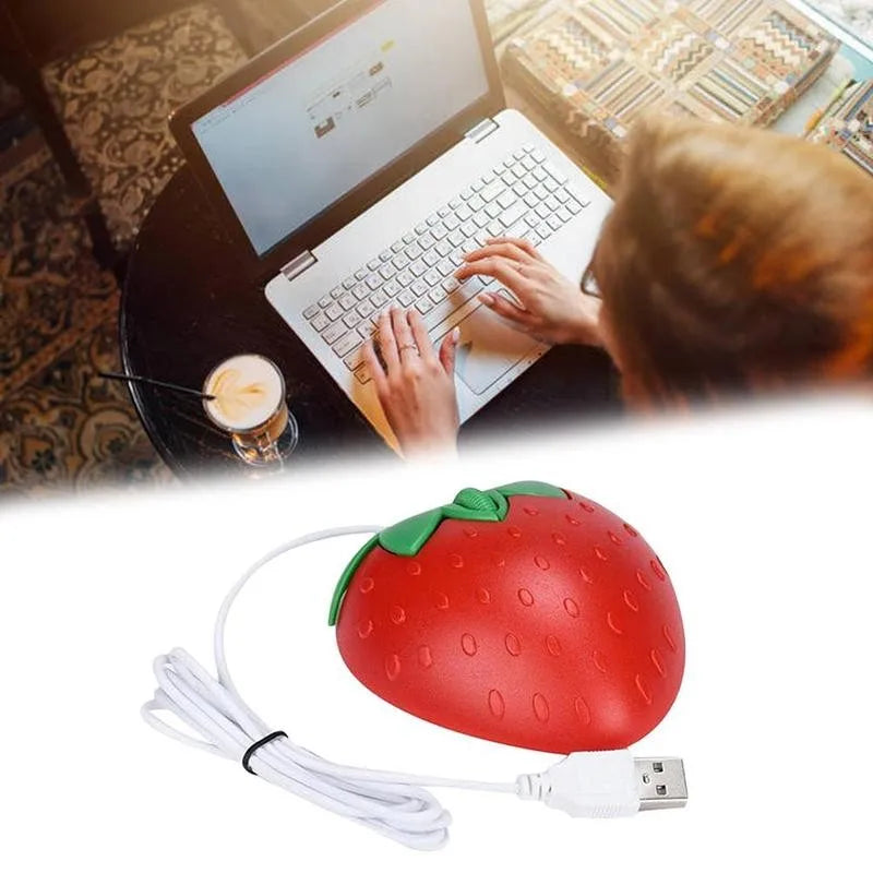 Mini ratón óptico USB con cable, diseño 3D de fresa estilo dibujos animados, para portátil y PC (ideal para gamers)