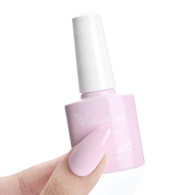 Esmalte de uñas en gel VENALISA VIP4 (7,5 ml): fórmula sin HEMA, acabado semipermanente, textura superior y larga duración; incluye capa superior (top coat) templada.