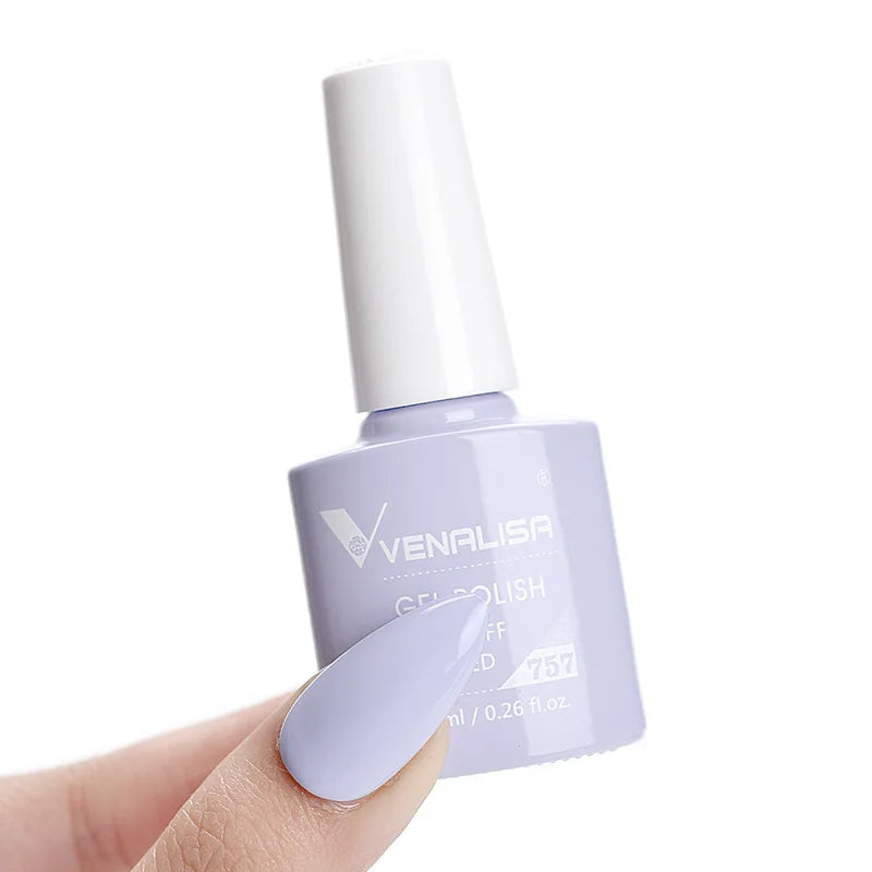 Esmalte de uñas en gel VENALISA VIP4 (7,5 ml): fórmula sin HEMA, acabado semipermanente, textura superior y larga duración; incluye capa superior (top coat) templada.