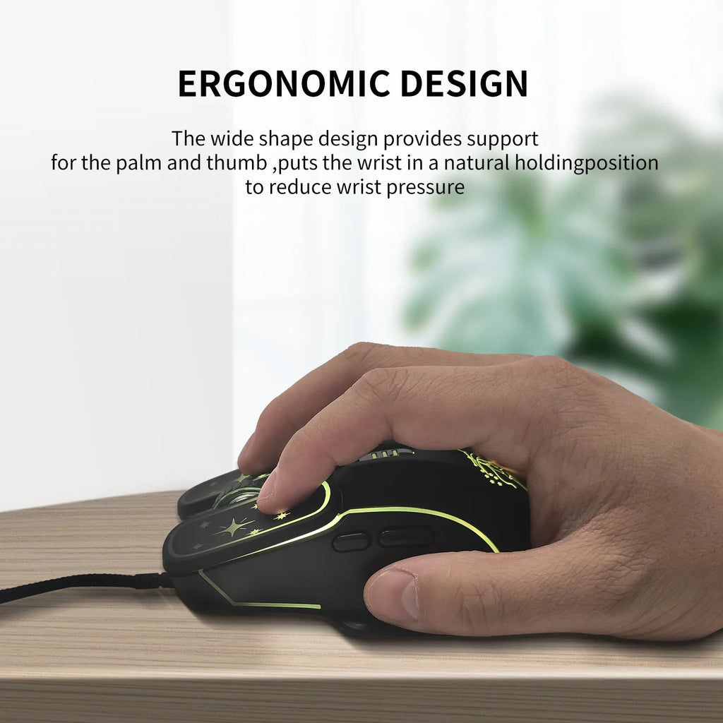 Ratón gaming USB con retroiluminación RGB y diseño ergonómico, ratón con cable 7D para eSports, compatible con portátiles y PC gaming.