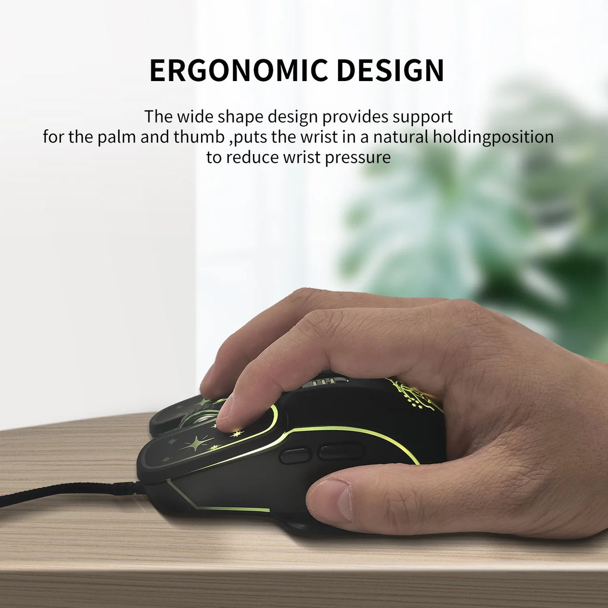 Ratón gaming USB con retroiluminación RGB y diseño ergonómico, ratón con cable 7D para eSports, compatible con portátiles y PC gaming.