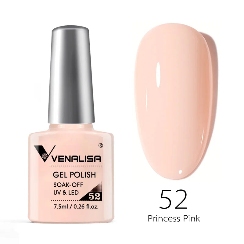 Esmalte de uñas en gel VENALISA VIP4 (7,5 ml): fórmula sin HEMA, acabado semipermanente, textura superior y larga duración; incluye capa superior (top coat) templada.