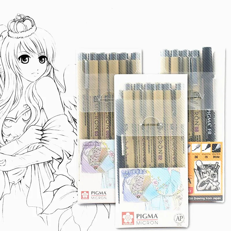 Juego de rotuladores Sakura Micron de punta fina con tinta pigmentada para dibujo, bocetos y arte (grosores 005, 01, 02, 03, 04, 05, 08, 1.0 y punta pincel)