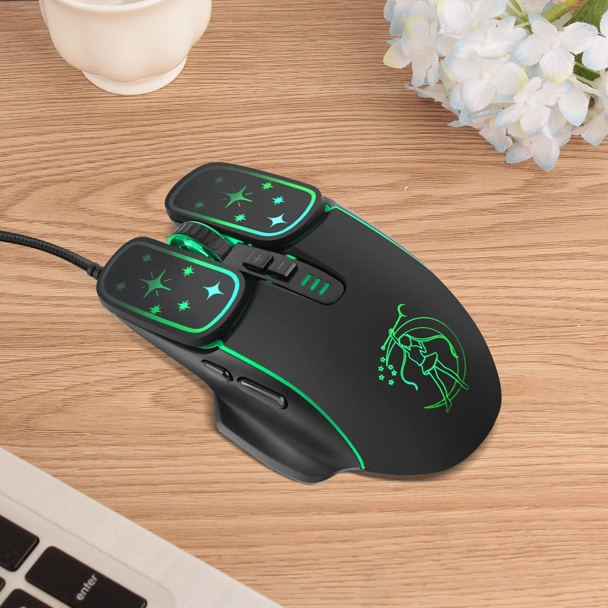 Ratón gaming USB con retroiluminación RGB y diseño ergonómico, ratón con cable 7D para eSports, compatible con portátiles y PC gaming.