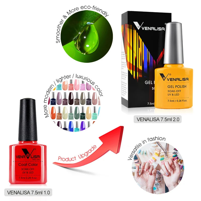 Esmalte de uñas en gel VENALISA VIP4 (7,5 ml): fórmula sin HEMA, acabado semipermanente, textura superior y larga duración; incluye capa superior (top coat) templada.