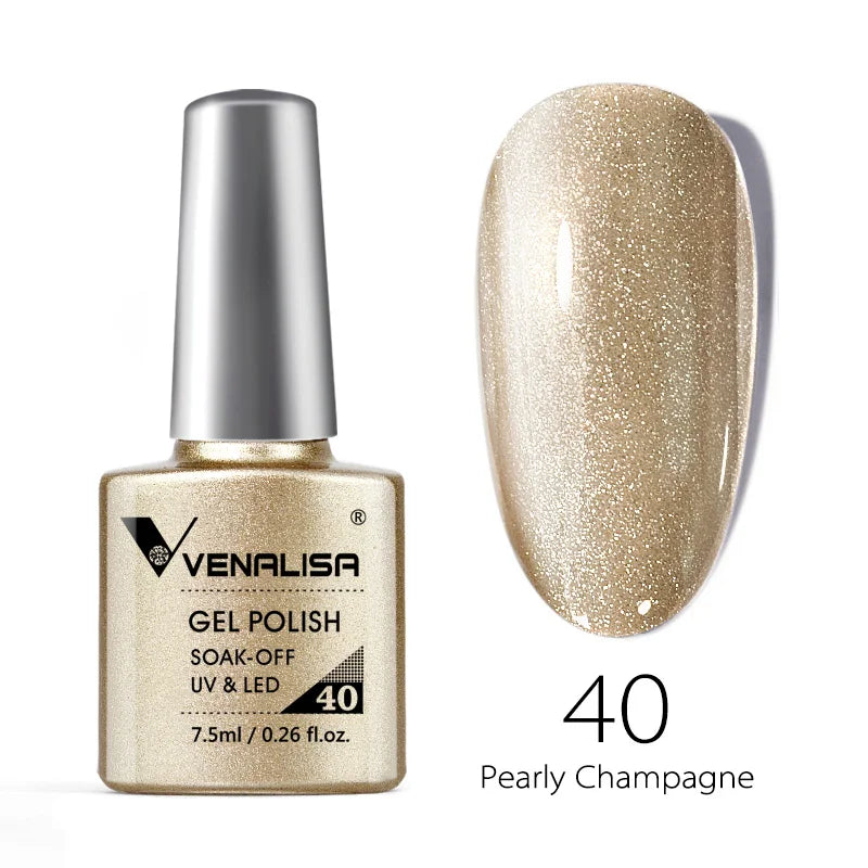 Esmalte de uñas en gel VENALISA VIP4 (7,5 ml): fórmula sin HEMA, acabado semipermanente, textura superior y larga duración; incluye capa superior (top coat) templada.