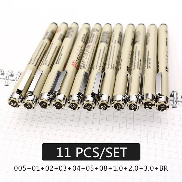 Juego de rotuladores Sakura Micron de punta fina con tinta pigmentada para dibujo, bocetos y arte (grosores 005, 01, 02, 03, 04, 05, 08, 1.0 y punta pincel)