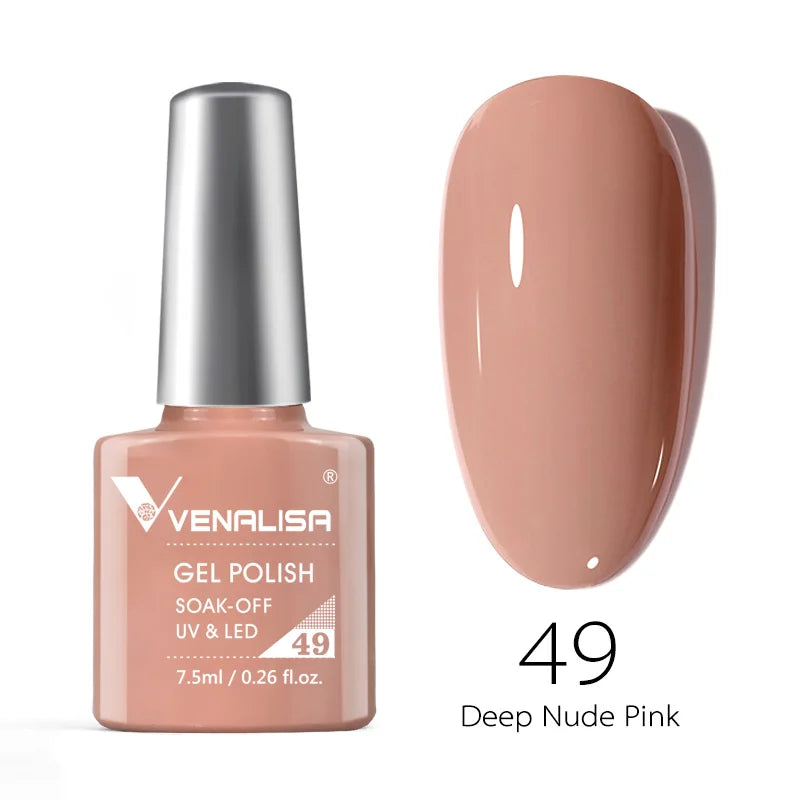 Esmalte de uñas en gel VENALISA VIP4 (7,5 ml): fórmula sin HEMA, acabado semipermanente, textura superior y larga duración; incluye capa superior (top coat) templada.