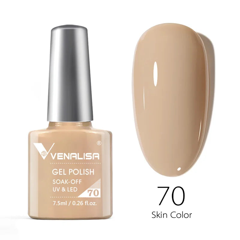 Esmalte de uñas en gel VENALISA VIP4 (7,5 ml): fórmula sin HEMA, acabado semipermanente, textura superior y larga duración; incluye capa superior (top coat) templada.