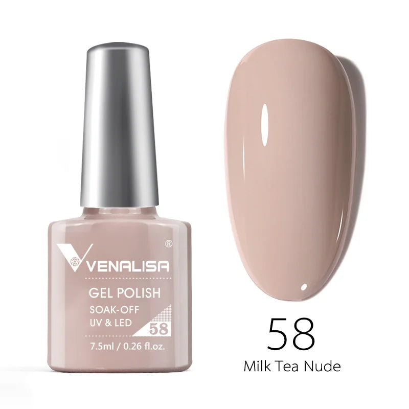 Esmalte de uñas en gel VENALISA VIP4 (7,5 ml): fórmula sin HEMA, acabado semipermanente, textura superior y larga duración; incluye capa superior (top coat) templada.