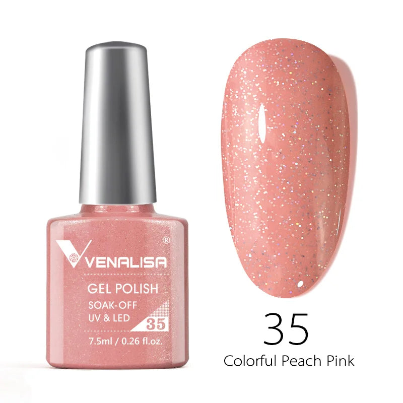 Esmalte de uñas en gel VENALISA VIP4 (7,5 ml): fórmula sin HEMA, acabado semipermanente, textura superior y larga duración; incluye capa superior (top coat) templada.