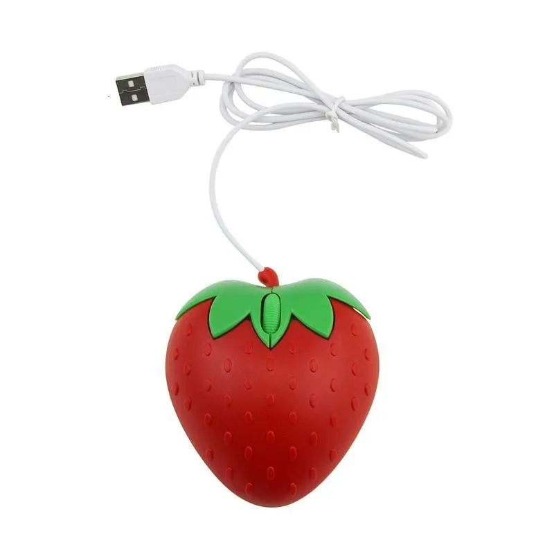Mini ratón óptico USB con cable, diseño 3D de fresa estilo dibujos animados, para portátil y PC (ideal para gamers)