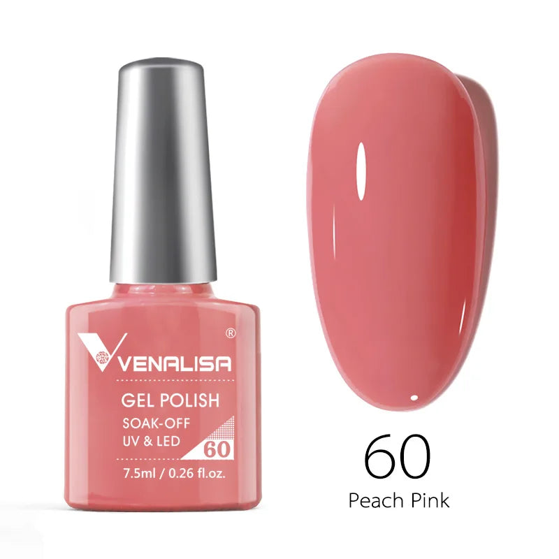 Esmalte de uñas en gel VENALISA VIP4 (7,5 ml): fórmula sin HEMA, acabado semipermanente, textura superior y larga duración; incluye capa superior (top coat) templada.