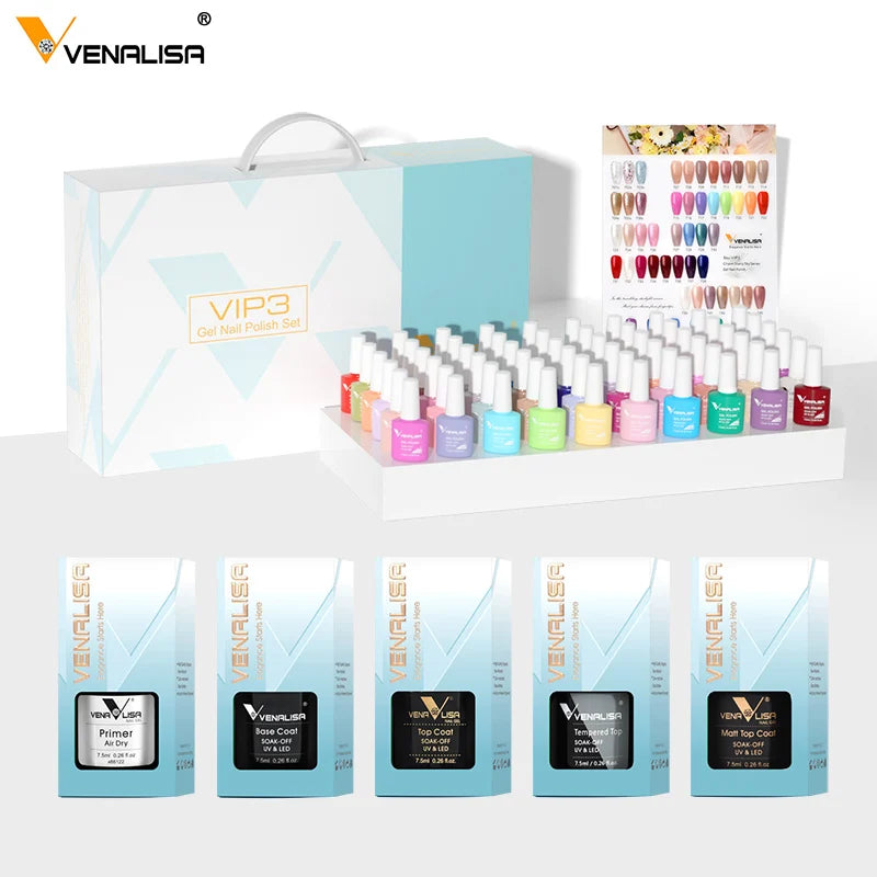 Esmalte de uñas en gel VENALISA VIP4 (7,5 ml): fórmula sin HEMA, acabado semipermanente, textura superior y larga duración; incluye capa superior (top coat) templada.