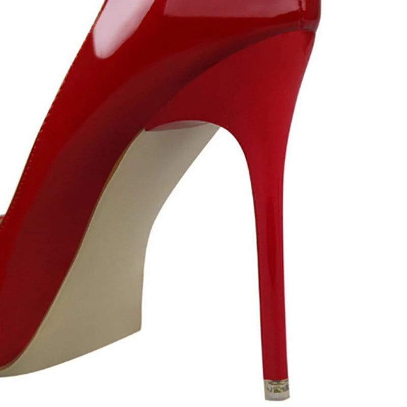 Zapatos BIGTREE para mujer: stilettos de moda en charol con punta afilada y tacón alto; ideales para el trabajo o fiestas, con diseño sexy de aberturas laterales.