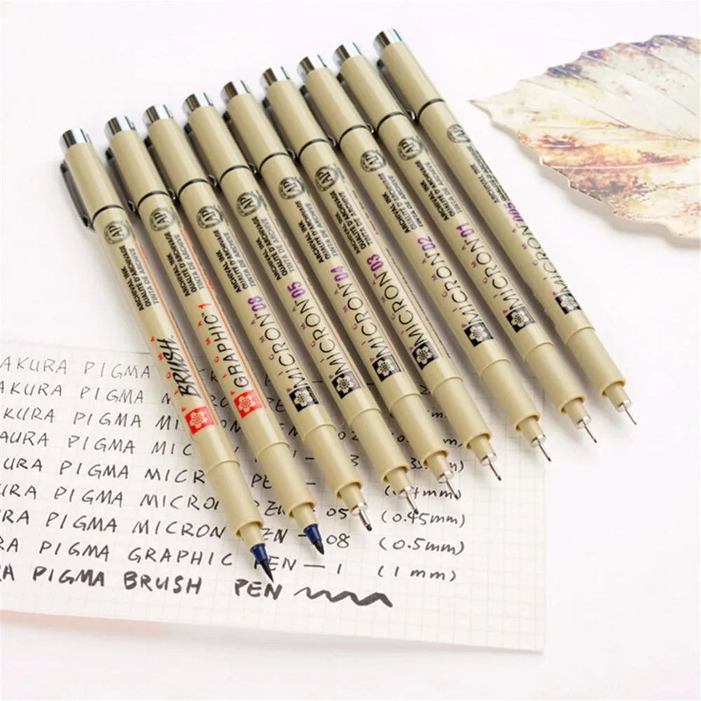 Juego de rotuladores Sakura Micron de punta fina con tinta pigmentada para dibujo, bocetos y arte (grosores 005, 01, 02, 03, 04, 05, 08, 1.0 y punta pincel)